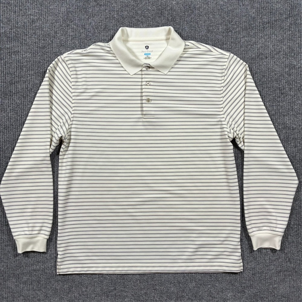 Pro Tour Cool Play Mens Polo Shirt Size XL Striped Long Sleeve Activewear